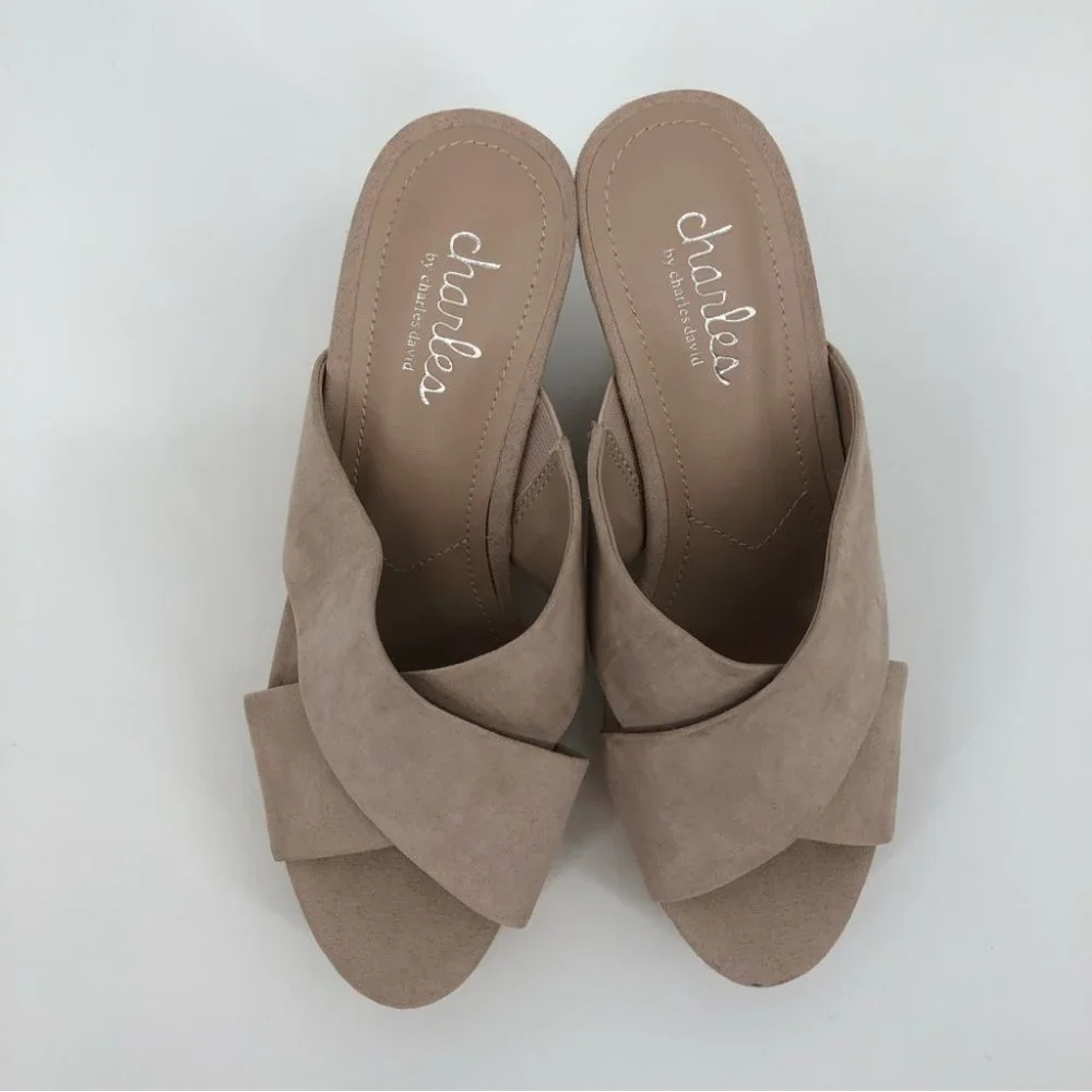 Charles David Cream Synthetic Wedges | High Heel Open Toe - Picture 3 of 7